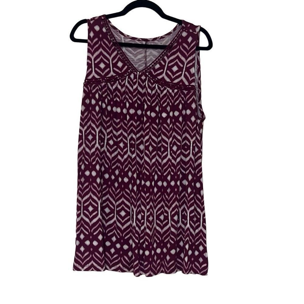 Lane Bryant 18/20 Mini Dress‎ Burgundy White Geometric Lace Trim Sleeveless Boho